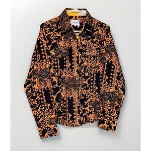 ACE of Diamond Women’s Western Snap Up Shirt Large Orange Black Floral Rodeo NEW